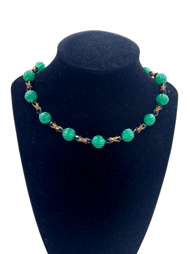 GORGEOUS VNTG NECKLACE FRENCH MELON GREEN PEKING JADE-GLASS BEAD LOUIS ROUSSELET - Picture 2 of 9