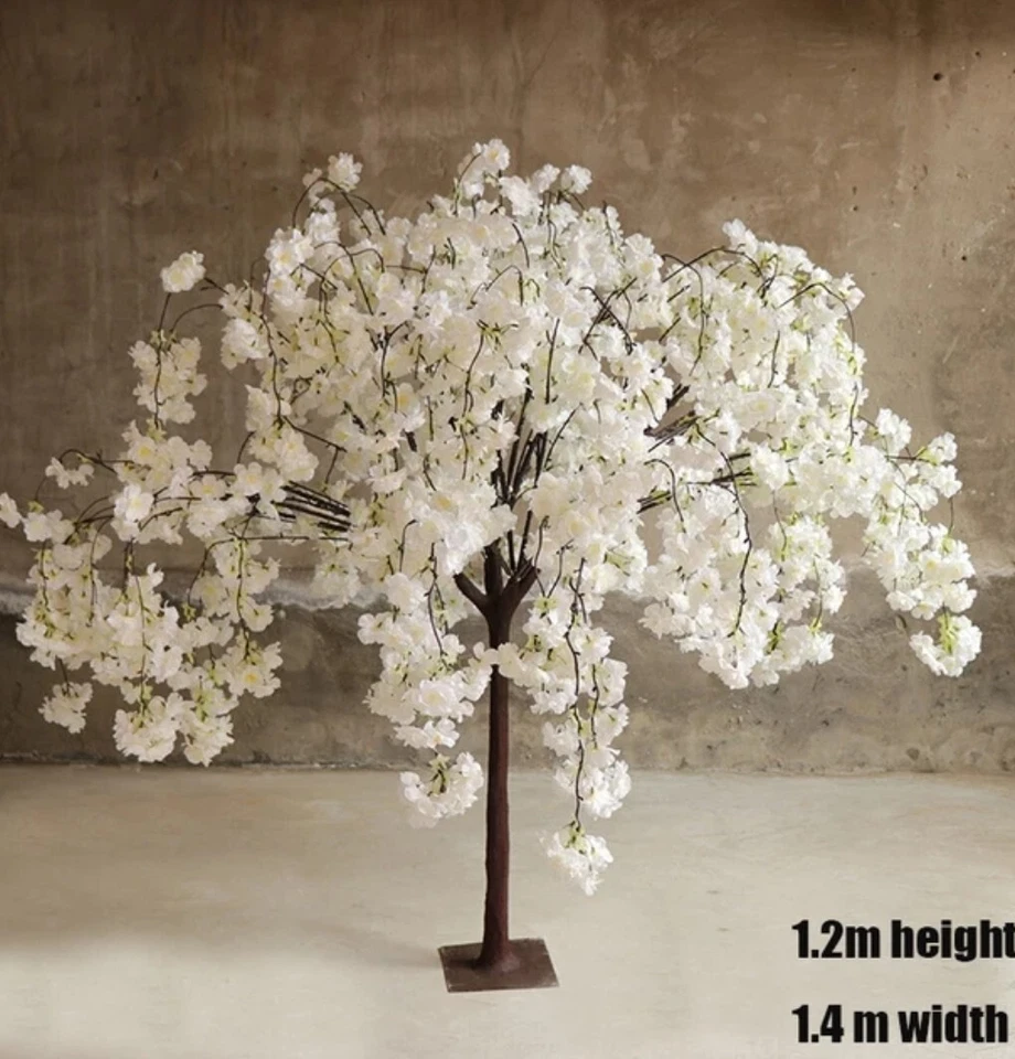 2 piezas de cerezos artificiales en flor - hecho a mano blanco falso cerezo en flor Foto 4 de 4