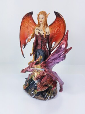 Red Fairy Pixie with Purple Dragon Fantasy Figurine 91277