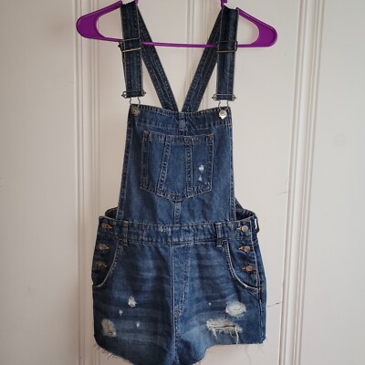 H M Divided Overalls Distressed Blue Jean shorts Sz Small NWT