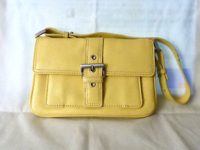 1980s Vintage TALBOTS Yellow Leather Handbag Purse Faux Buckle Magnetic Closure