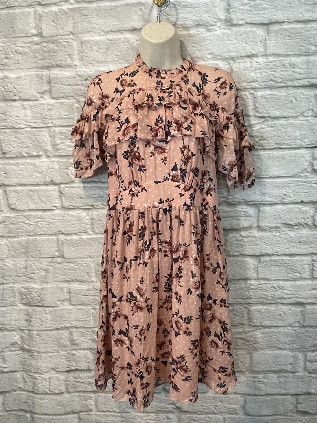 Mini abito donna Kate Spade rosa floreale seta prateria rosa clip volant nuovo con etichette taglia 8