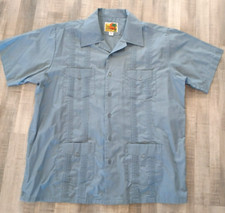 Haband Guayabera Shirt Large Blue 90s Button Up Mens Four Pockets Tropical