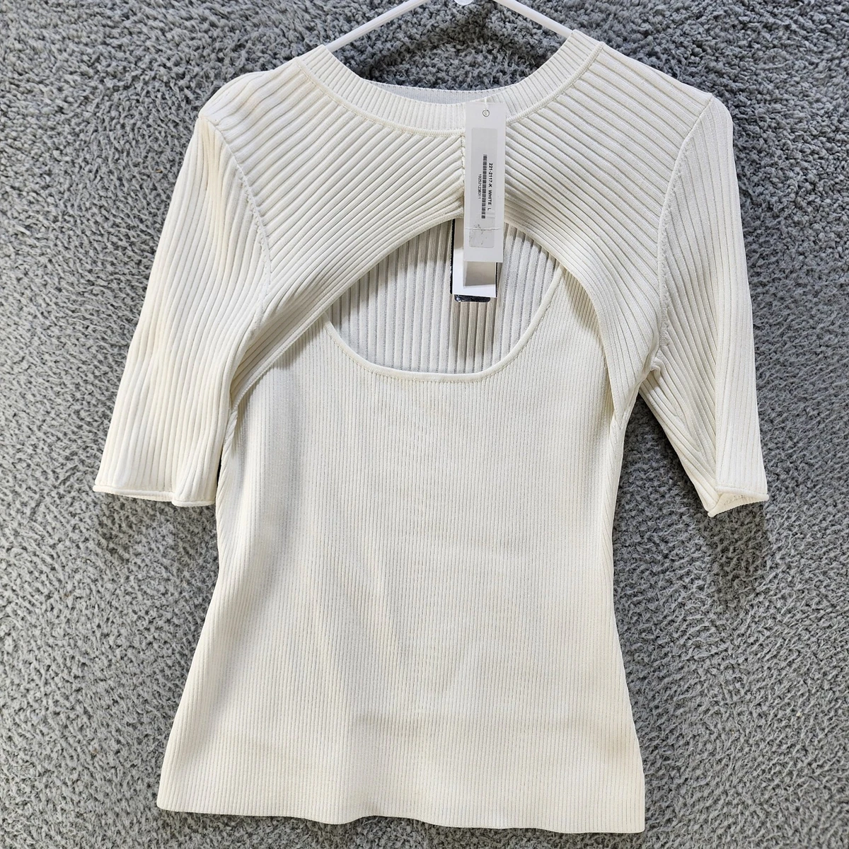 JONATHAN SIMKHAI Keira T-Shirt Women's Large White Compact Ribbed Cut-Out  S/S*
