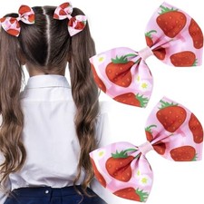 2 PCS Strawberry Bow Hair Clips Cute Hair Snap Barrettes Summer Fruit Pink