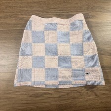 Vineyard Vines Girls Seersucker Patchwork Skirt Pink Blue Size 5 Preppy Mini