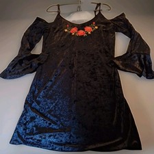 Disney Pixar Coco Black Bell Sleeve Red Rose Accent Dress Womens XL Off Shoulder