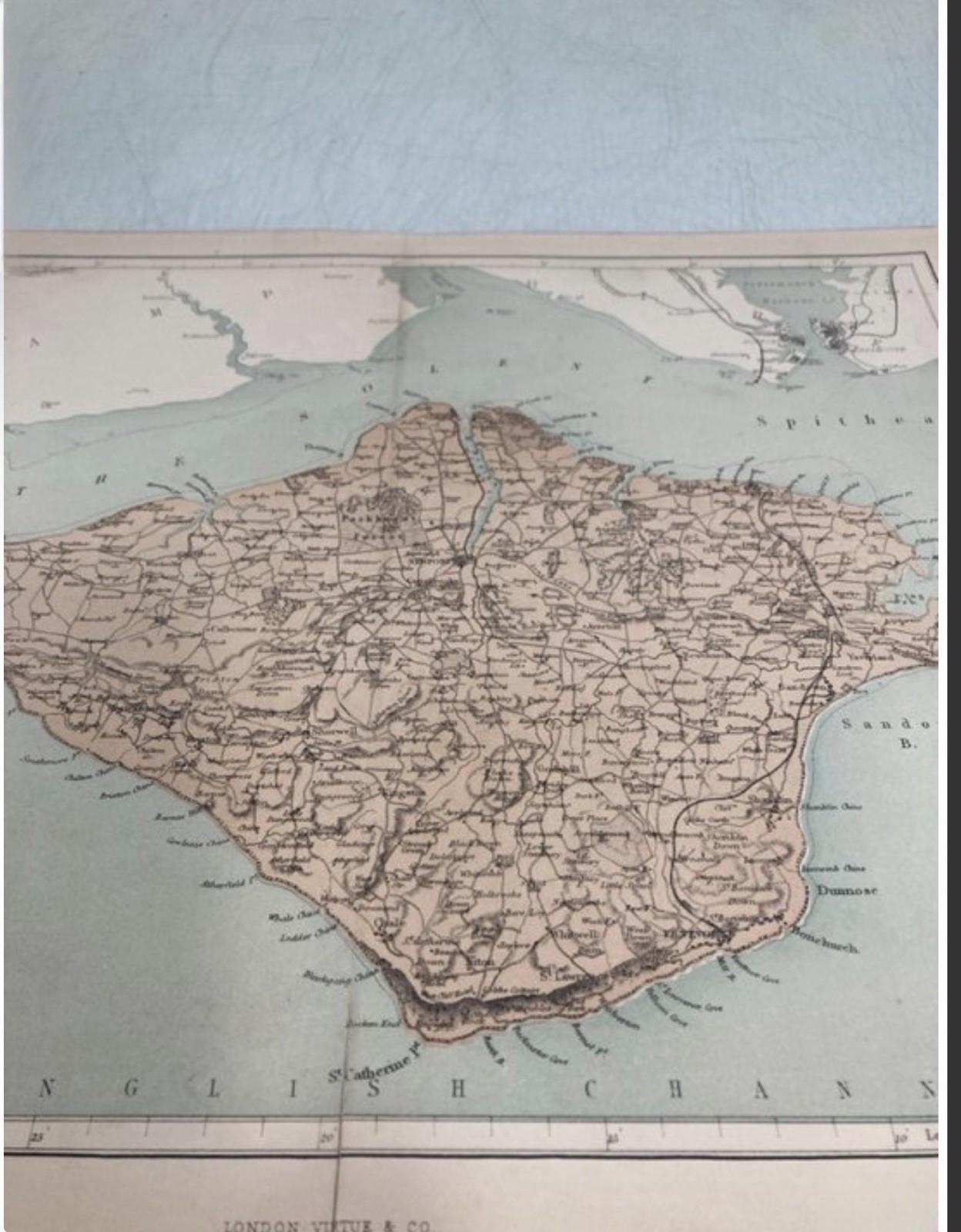 VICTORIAN COLOUR TINTED MAP, PUBLISHED BY GEORGE VIRTUE, 1840, ISLE OF WIGHT,UK image 2