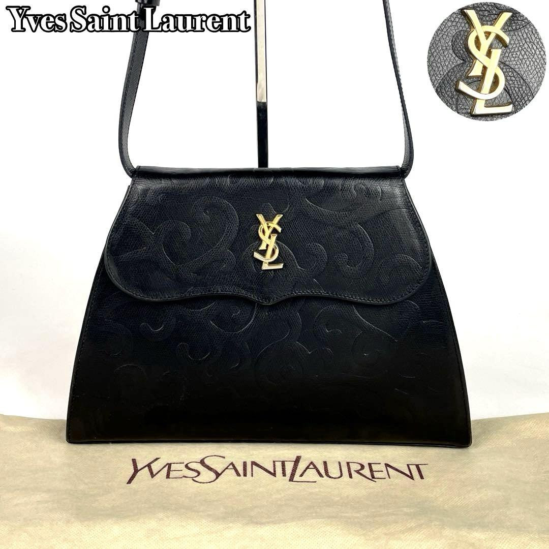 Yves Saint Laurent YSL Shoulder Bag Black Leather Vintage Gold 