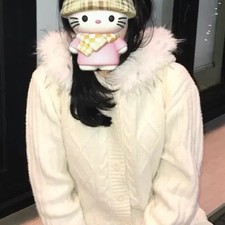 Fur Hoodie Cardigan in Ivory - Warm Stylish