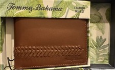 NEW Tommy Bahama Men  s Lace Details LEATHER Bifold Wallet Brown Tan Gift Box