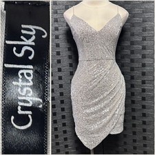 Crystal Sky Small Sequin Mini Dress Silver Spaghetti Strap Party Cocktail