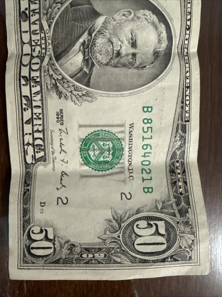 1990 $50 DOLLAR BILL SN B85164021B IN PEFECT CONDITION!!!!!!!!!!!!!!!!!! - Image 3 of 4