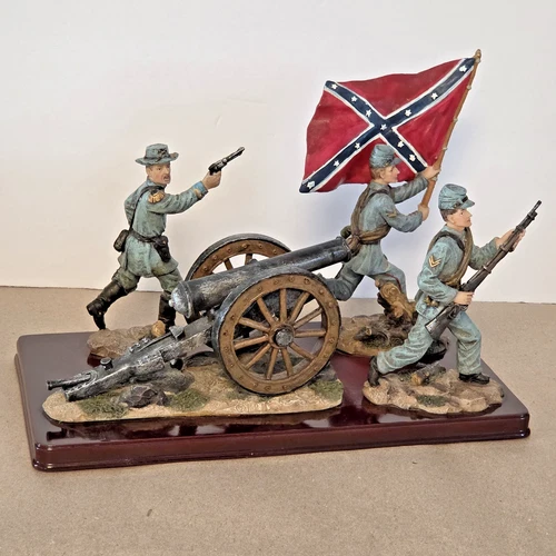 American Civil War Confederate Army Soldiers w Cannon Sculpture Wooden Base 2003