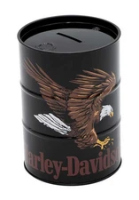 Harley-Davidson Swooping Eagle Oil Barrel Tin Bank w/ Removable Lid - Black