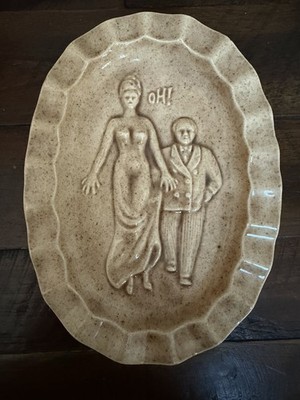 Mid Century Ceramic Two Sided Ashtray Naughty Risqué 