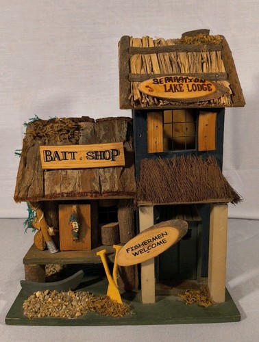 Casetta da pesca in legno arte popolare rustica vintage fatta a mano decorazione voliera - Foto 1 di 15