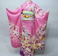Pure Silk Kimono Long-Sleeve Floral Pattern, Fully Sewn, Ready to Wear