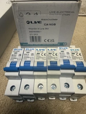 LVE B6 B10 B16 B20 B32 B40 B50 B63 6KA SINGLE POLE MCB CIRCUIT BREAKERS