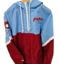 Mitchell & Ness Men's Windbreaker Jacket Sz M Light Blue Philadelphia Phillies