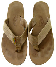 Rainbow Tan Brown Leather Beach Arch Support Flip Flop Sandal Ladies L 7.5-8.5