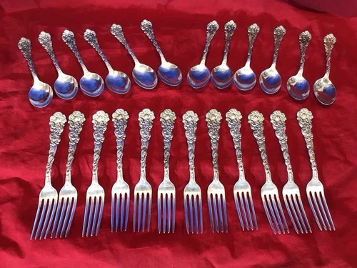 Set Of 24 Piece Engraved USA Gorham spoon & fork solid sterling silver,1568g
