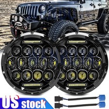 Pair 7 Inch Round Led Headlights High Low Drl For Jeep Wrangler Tj 1997-2006