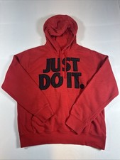 Nike Retro Men's "JUST DO IT" Embroidered Red Hooded Sweatshirt Size Medium