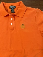 Lauren Ralph Lauren LRL Women's Collared Polo Shirt Medium Orange Short Sleeve