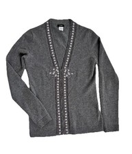 J. Crew Wool, Angora, Cashmere Cardigan Gray Beaded XS