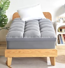 4 Inches Thick Mattress Topper Quilted Cooling Mattress Topper Pad  Grey 