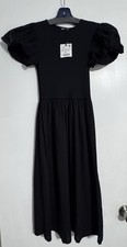 Zara NWTs Black Woman’s Midi Cotton Poplin Puff Short Sleeve Dress, Size Small
