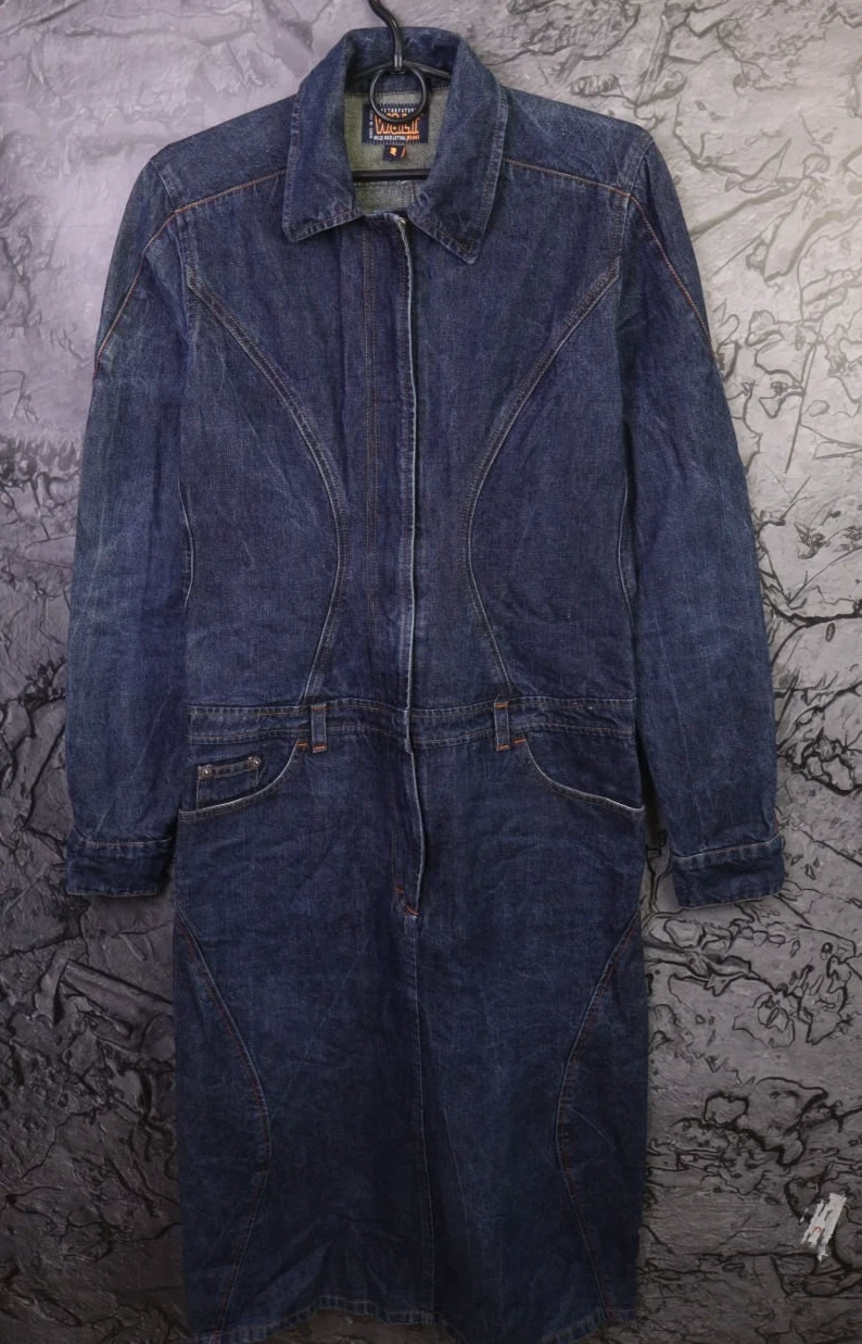 W&LT Wild And Lethal Jeans Blue Long Sleeve Zip Front Jumpsuit Dress