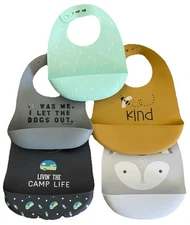 Bella Tunno We Baby Lila & Jack Cloud Island 5 Silicone Baby Drip Catch Bibs EUC