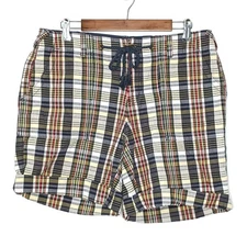 NEW Eddie Bauer women 100% cotton plaid bermuda shorts size 12 flap drawstring