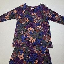 VTG 80s Campus Casuals Skirt Set Womens L Multicolor Rayon Floral Long Sleeve