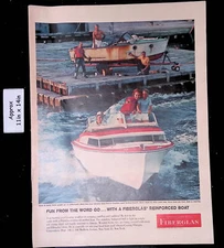 1958 OWENS-CORNING FIBERGLAS REINFORCED BOATS PEOPLE PLAY IT SAFE Print Ad 48232