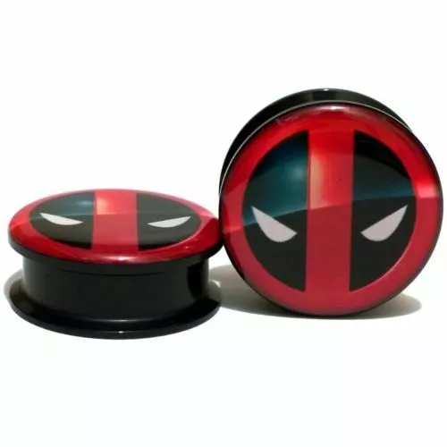 PAIR Acrylic Ear Plugs Screw Fit Gauges Tunnels Earlets Deadpool