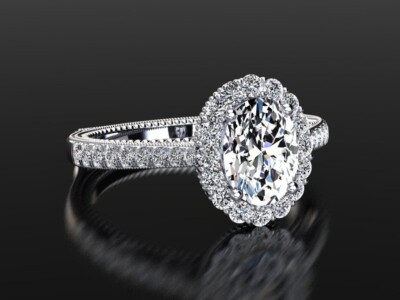 Classic 3 CT Oval Cut Moissanite Halo Style Designer Engagement Ring 925 Silver