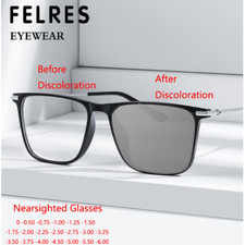 Men TR90 Photochromic Myopia Nearsighted Glasses Simplicity Square Sunglasses