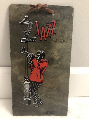 New Orleans Louisiana Jazz Bourbon Street  Painted Roof Slate Tile. 1986 signed