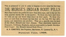 1885 Dr. Morse's Indian Root Pills, Morristown, New York Ad Note (63068)