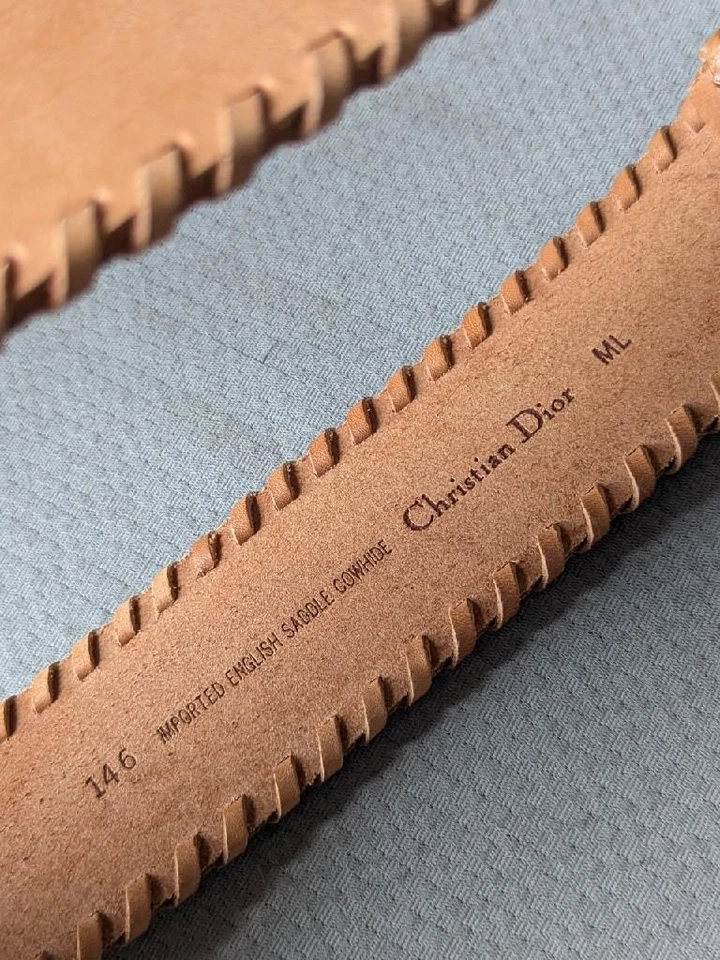 vintage CHRISTIAN DIOR leather belt 30 saddle cowhide WIDE natural brown 1980s - Image 4 of 4