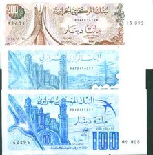 ALGERIEN SATZ 3 VERSCHIEDENE SCHEINE 100-100-200 DINARS 1981-82-83 . UNC GEM. 8GX 07JUN
