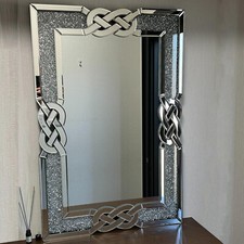 Rectangle Silver Mirrors Shiny Crystal Diamond Big Wall Mirror Living Room Decor