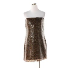 CHRISTIAN DIOR 1980s VTG Brown Topaz Sequin Leopard Print Mini Dress Skirt 6