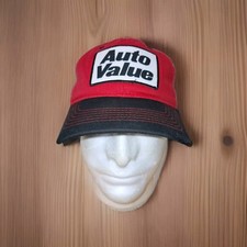 Auto Value Red Trucker Snap Back Cap Work Hat Automotive Mechanic