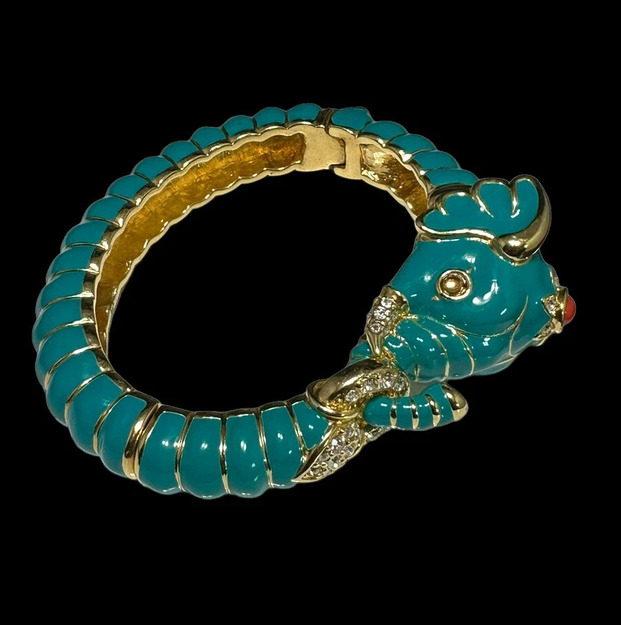Kenneth Jay Lane Bangle  Teal Raj Elephant Limited Edition Bracelet Magnetic - Image 4 of 4