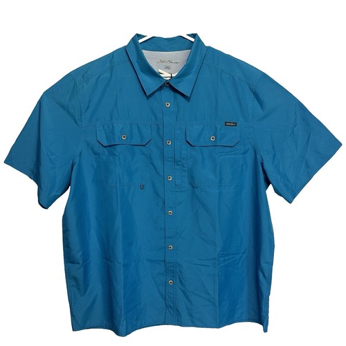 NWT Eddie Bauer Men Shirt Gray Blue Plaid Flannel Button Front 1