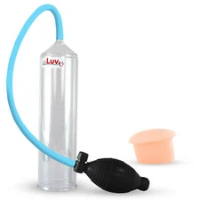 LeLuv Penis Vacuum Pump EasyOp Bgrip Light Blue Silicone Hose Realistic Donut